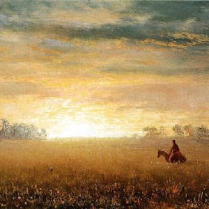 prairies and a man on horse painting