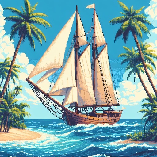 illustration showing sailboat in tropical sea