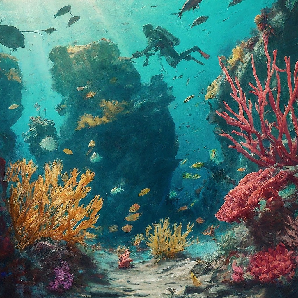underwater tropical diving concept art
