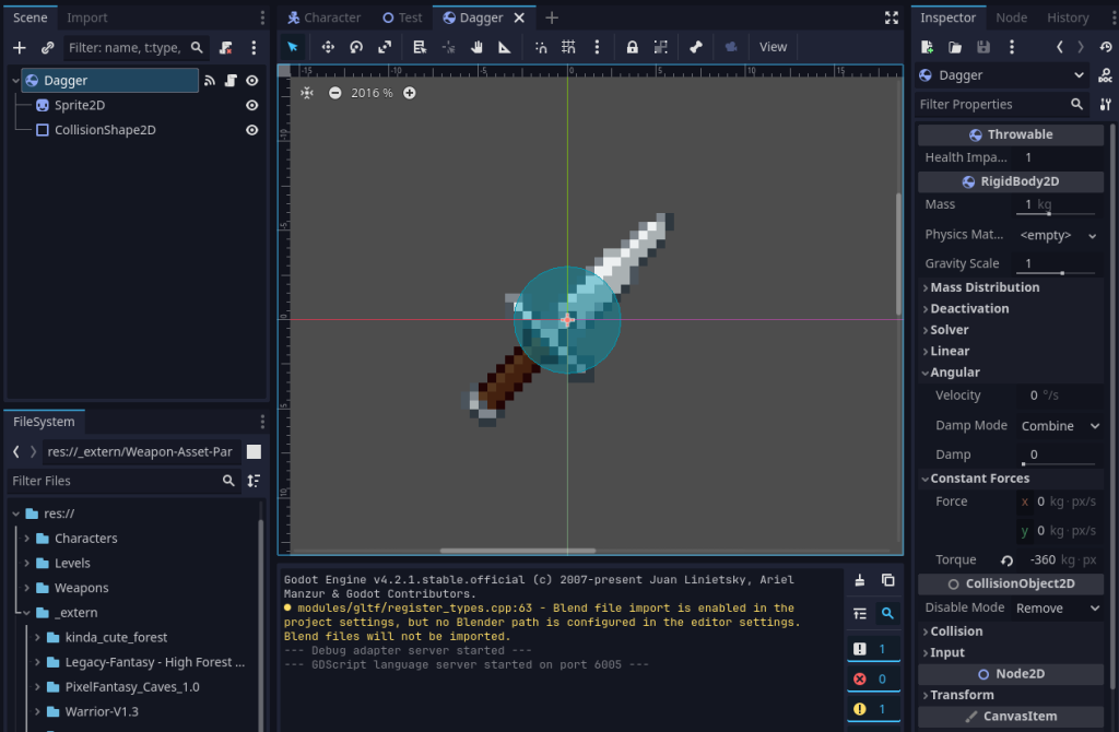 shooting mechanics in godot, dagger