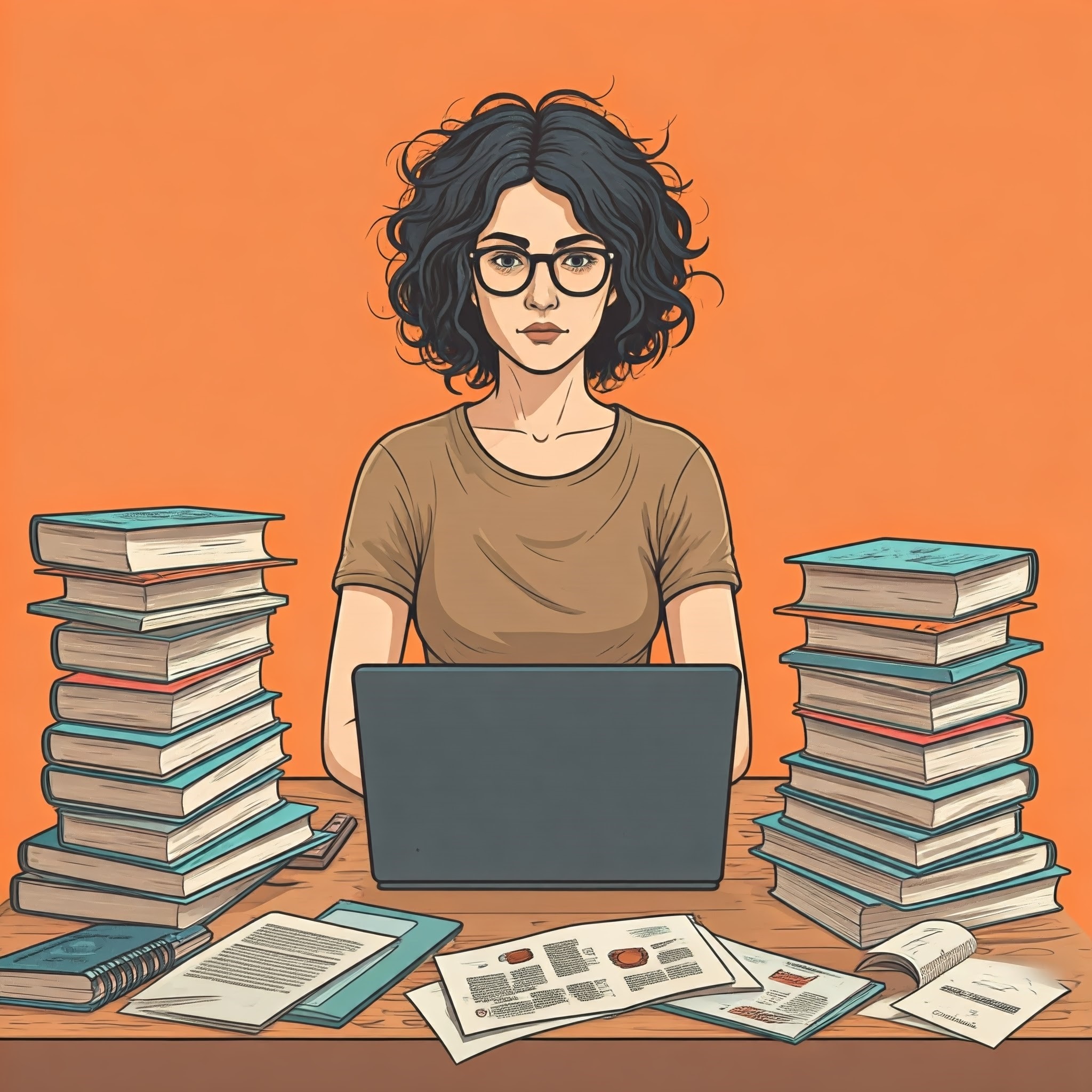 a girl sitting with books