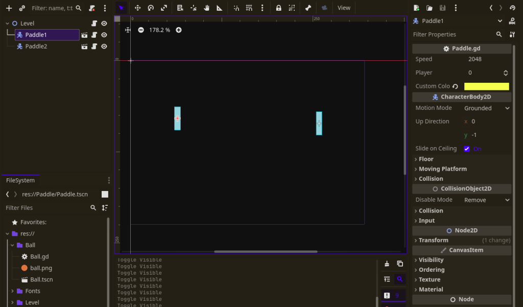 making pong game level in godot engine