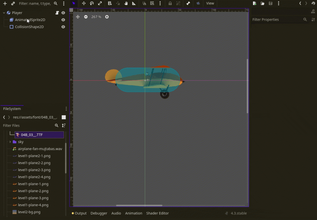 plane game in godot, player